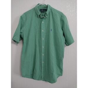 Ralph Lauren Mens Size M Classic Fit Short Sleeve Green Gingham Shirt